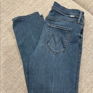 MOTHER Straight-Leg Jeans in Medium Blue Denim
